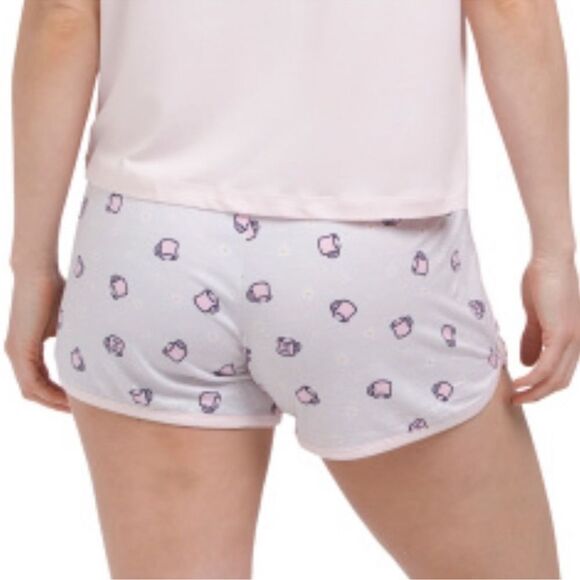 Life is Good Light Pink Navy Coffee Cup Graphic Short Sleeve Top & Shorts PJ Set - Picture 6 of 15